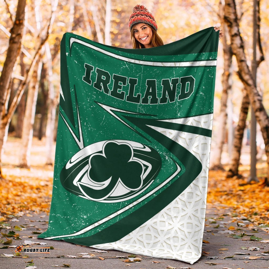 Ireland Rugby Premium Blanket Celtic Shamrock and Rugby Ball