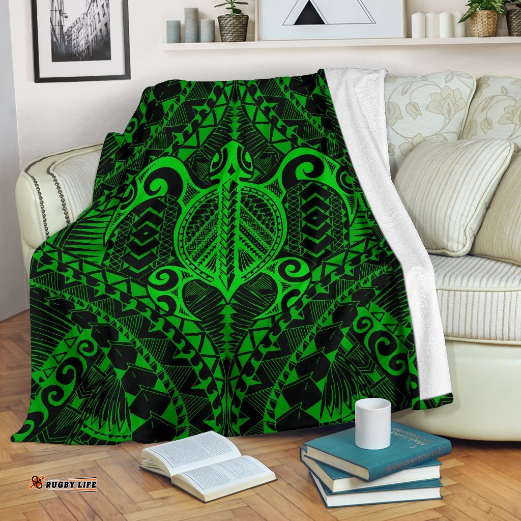 Polynesian Turtle Blanket Green