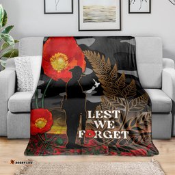 New Zealand ANZAC Day Blanket Lest We Forget Silver Fern With Camouflage