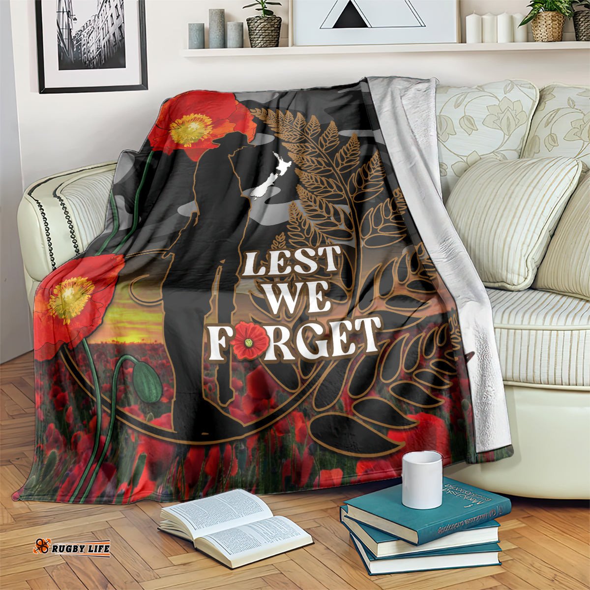 New Zealand ANZAC Day Blanket Lest We Forget Silver Fern With Camouflage
