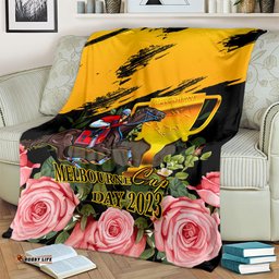 Personalised Australia Melbourne Cup Day Blanket Horse Racing Trophy With Roses 01
