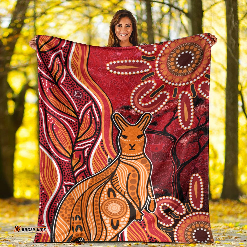 Australian Aboriginal Art Premium Blanket Aussie Animal Red Version