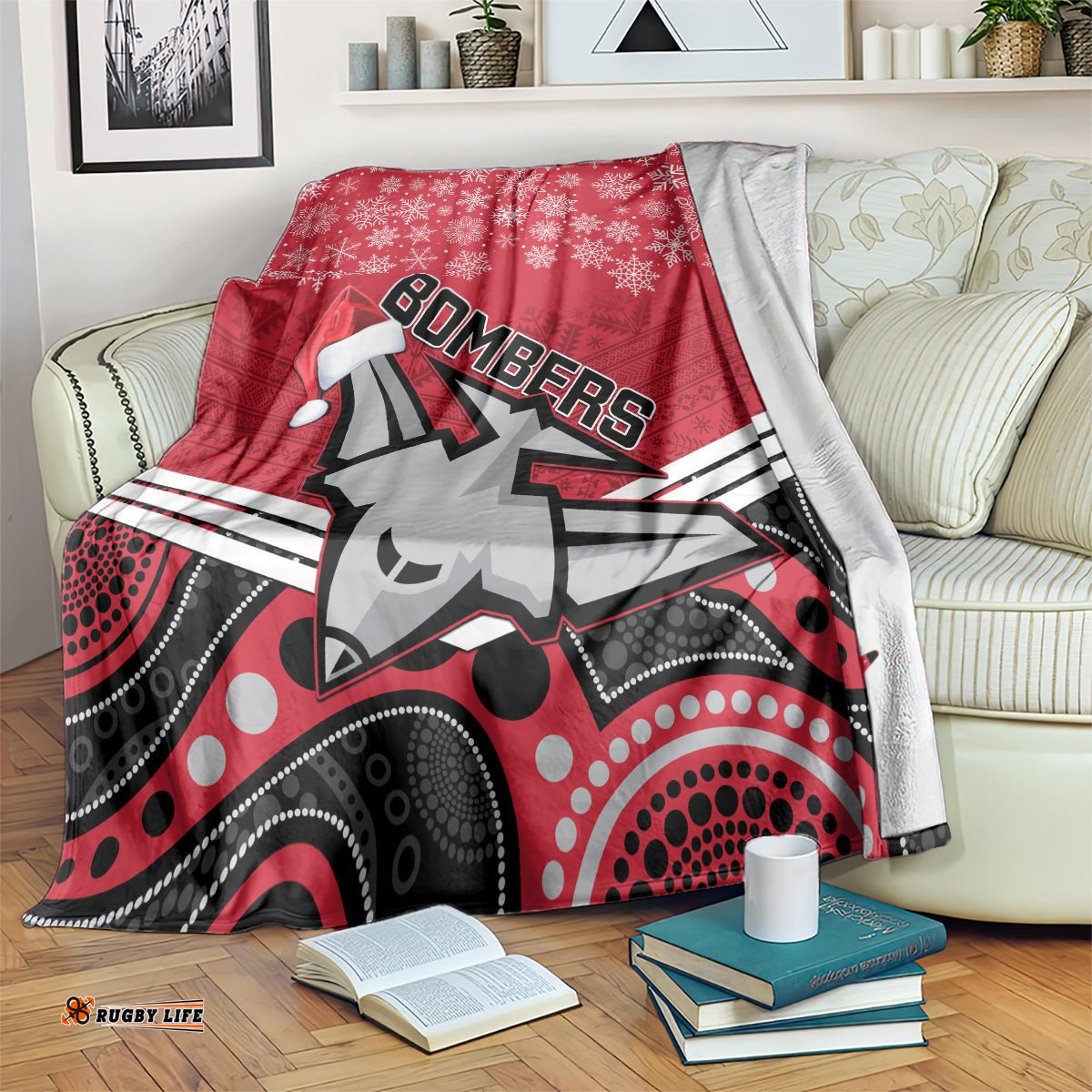 Essendon Football Christmas Blanket Merry Xmas Mix Aboriginal Art 04