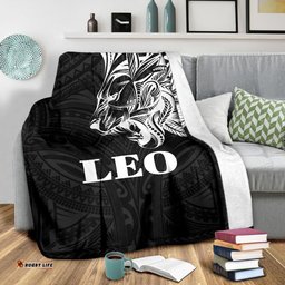 Sun In Leo Zodiac Premium Blanket Polynesian Tattoo Simple White