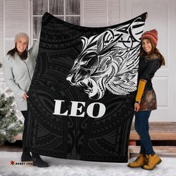 Sun In Leo Zodiac Premium Blanket Polynesian Tattoo Simple White