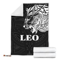 Sun In Leo Zodiac Premium Blanket Polynesian Tattoo Simple White