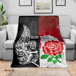 Custom New Zealand And England Rugby Blanket World Cup All Black Combine Red Roses