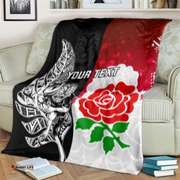 Custom New Zealand And England Rugby Blanket World Cup All Black Combine Red Roses