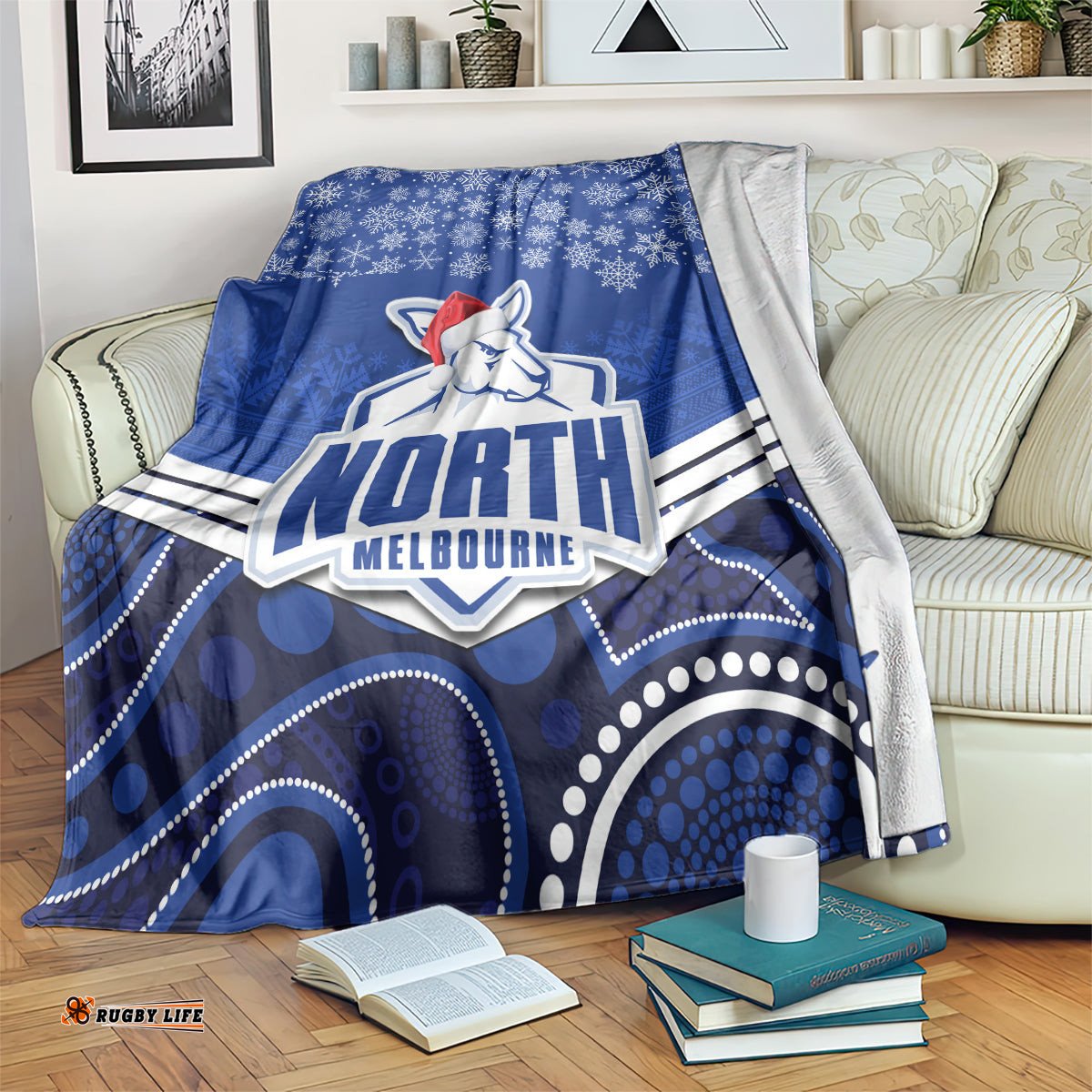 North Melbourne Football Christmas Blanket Merry Xmas Mix Aboriginal Art