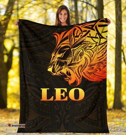Sun In Leo Zodiac Premium Blanket Polynesian Tattoo Simple Orange Black