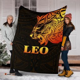 Sun In Leo Zodiac Premium Blanket Polynesian Tattoo Simple Orange Black