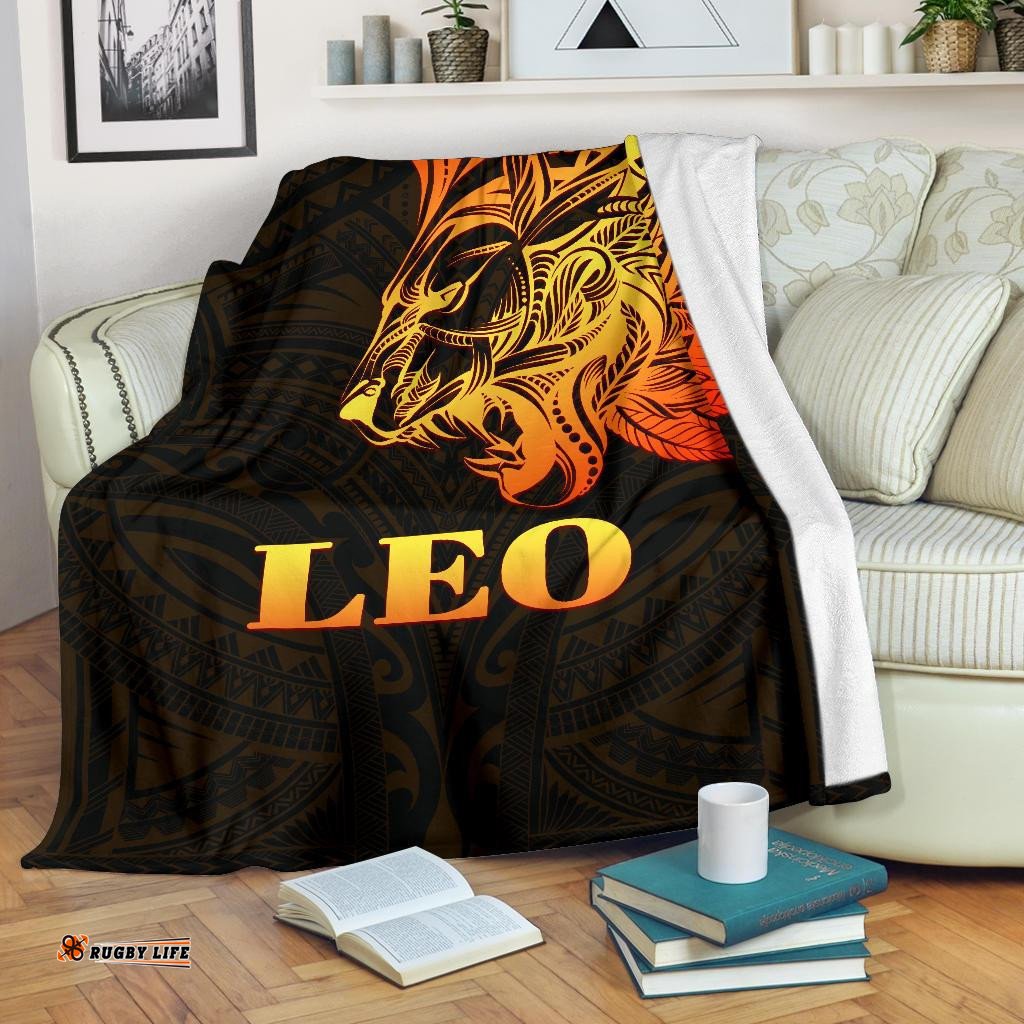 Sun In Leo Zodiac Premium Blanket Polynesian Tattoo Simple Orange Black