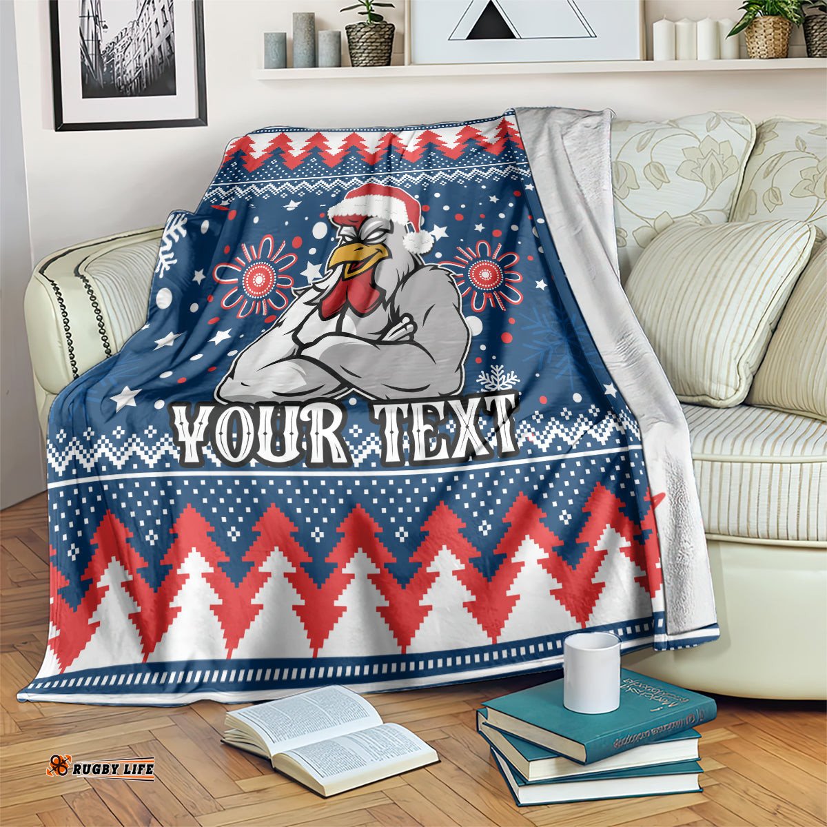Custom Roosters Rugby Blanket Chirstmas Vibe