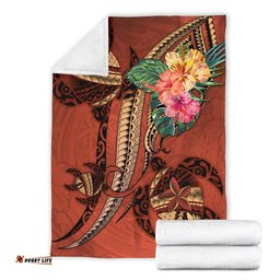 Polynesian Turtle Premium Blanket Tribal Tattoo with Hibiscus Coral