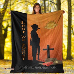 ANZAC Day Lest We Forget Soldier Standing Guard Premium Blanket