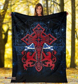Scotland Celtic Premium Blanket Lion Rampant With Celtic Tree and Cross