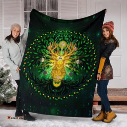 Celtic Pagan Deer Premium Blanket Moon Phases Deer with Tree of Life