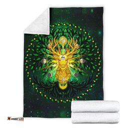 Celtic Pagan Deer Premium Blanket Moon Phases Deer with Tree of Life