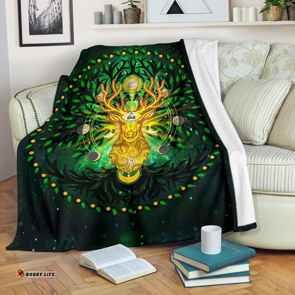 Celtic Pagan Deer Premium Blanket Moon Phases Deer with Tree of Life