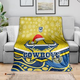 Cowboys Rugby Christmas Blanket Merry Xmas Mix Aboriginal Art Blue Version