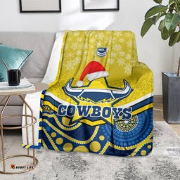 Cowboys Rugby Christmas Blanket Merry Xmas Mix Aboriginal Art Blue Version