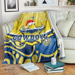Cowboys Rugby Christmas Blanket Merry Xmas Mix Aboriginal Art Blue Version