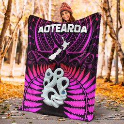Aotearoa Fern Premium Blanket New Zealand Hei Tiki Purple Style