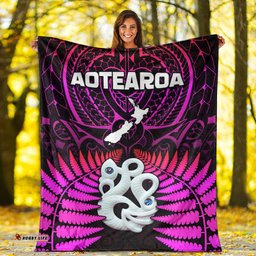 Aotearoa Fern Premium Blanket New Zealand Hei Tiki Purple Style