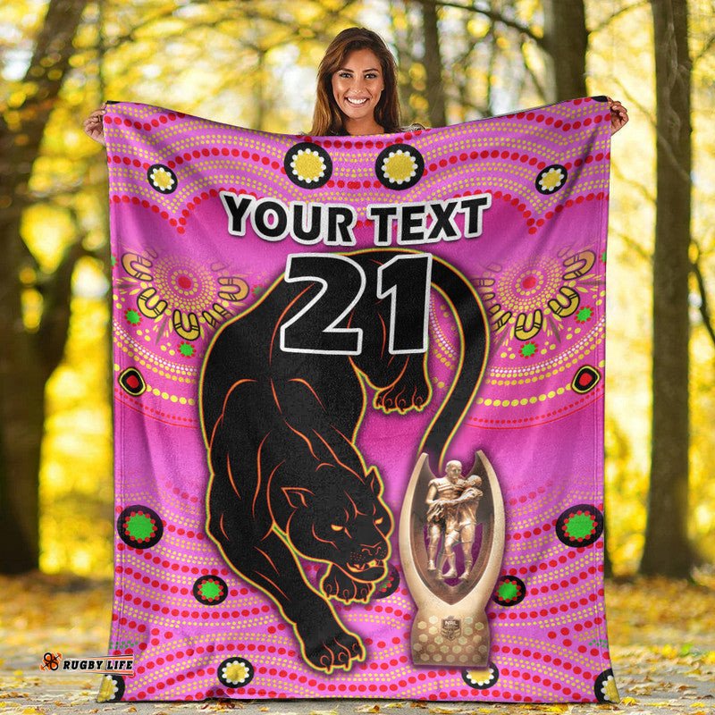 Custom Personalised Penrith Panthers Rugby Premium Blanket Pink Crouching Panther Premiers