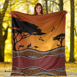 Aboriginal Blanket Aboriginal Family Kangaroo Sunset
