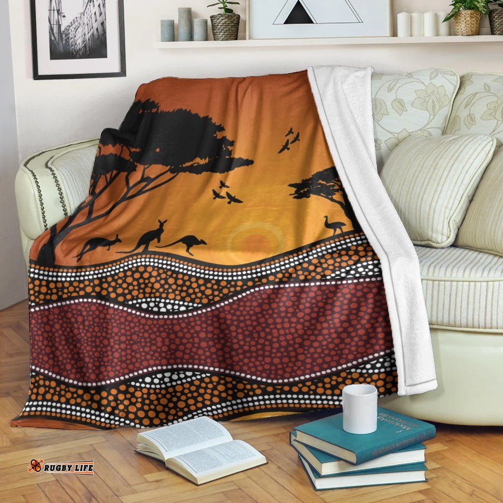 Aboriginal Blanket Aboriginal Family Kangaroo Sunset