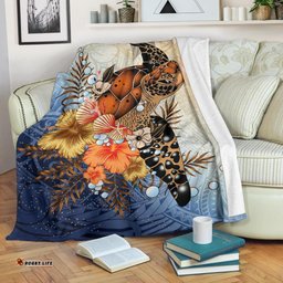 Polynesian Turtle Hibiscus Sea Shell Blanket