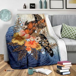 Polynesian Turtle Hibiscus Sea Shell Blanket