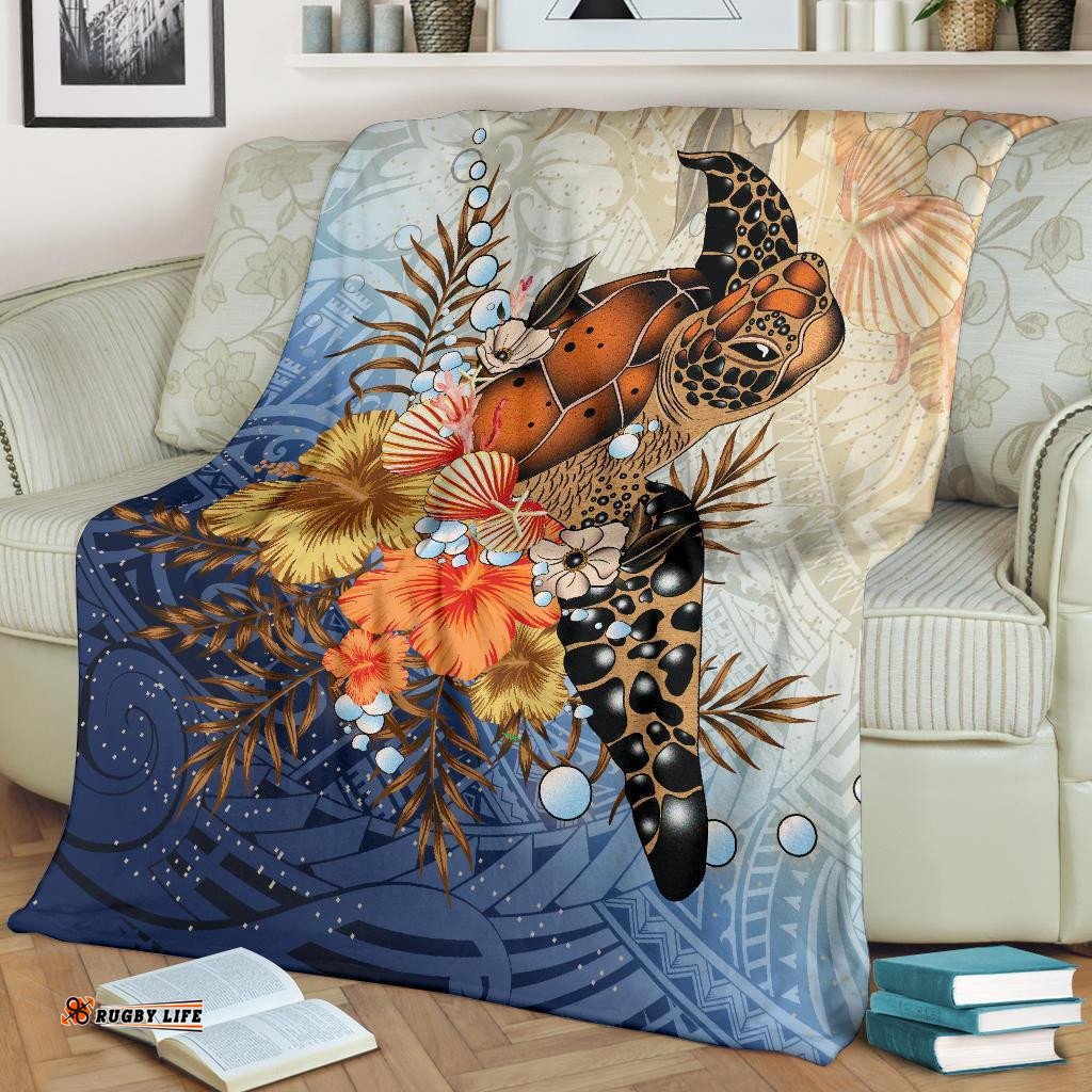 Polynesian Turtle Hibiscus Sea Shell Blanket