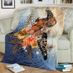 Polynesian Turtle Hibiscus Sea Shell Blanket