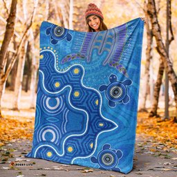 Aboriginal Blanket Aboriginal Dot Painting Turtle Blue