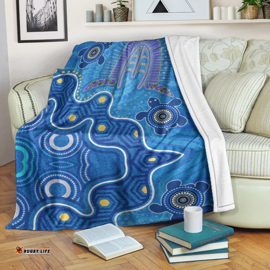 Aboriginal Blanket Aboriginal Dot Painting Turtle Blue