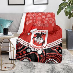 Custom Dragons Rugby Christmas Blanket Merry Xmas Mix Aboriginal Art