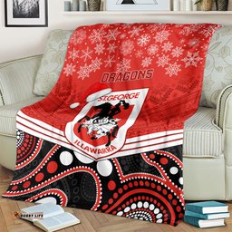 Custom Dragons Rugby Christmas Blanket Merry Xmas Mix Aboriginal Art