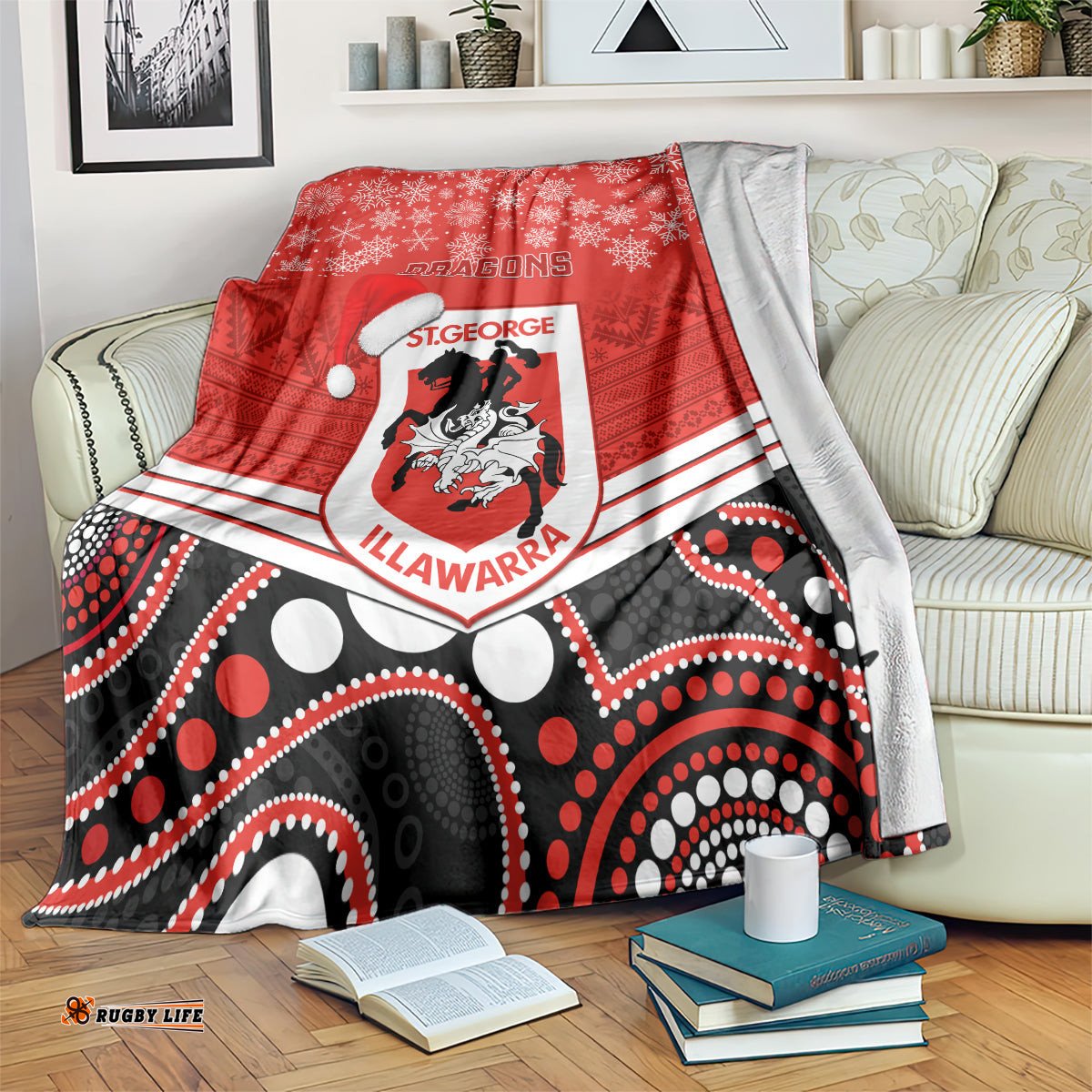 Custom Dragons Rugby Christmas Blanket Merry Xmas Mix Aboriginal Art
