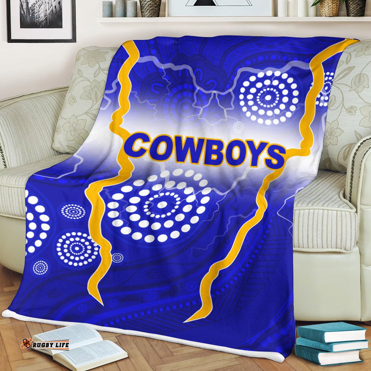 Anmatjere Cowboys Mix Aboriginal Blue Blanket