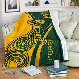 Rugby Premium Blanket Australian Rugby Kangaroo and Aboriginal Patterns