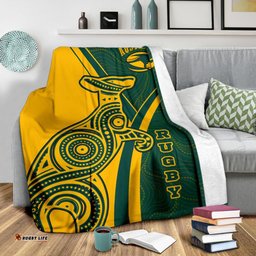 Rugby Premium Blanket Australian Rugby Kangaroo and Aboriginal Patterns