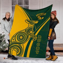 Rugby Premium Blanket Australian Rugby Kangaroo and Aboriginal Patterns