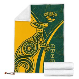 Rugby Premium Blanket Australian Rugby Kangaroo and Aboriginal Patterns