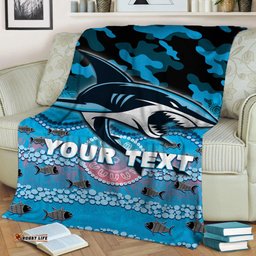 Custom Personalised Sharks Rugby ANZAC Day Camouflage Indigenous Art Blanket