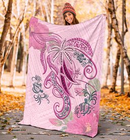 Polynesian Tribal Turtle Flowers Blanket