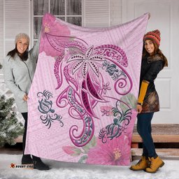 Polynesian Tribal Turtle Flowers Blanket