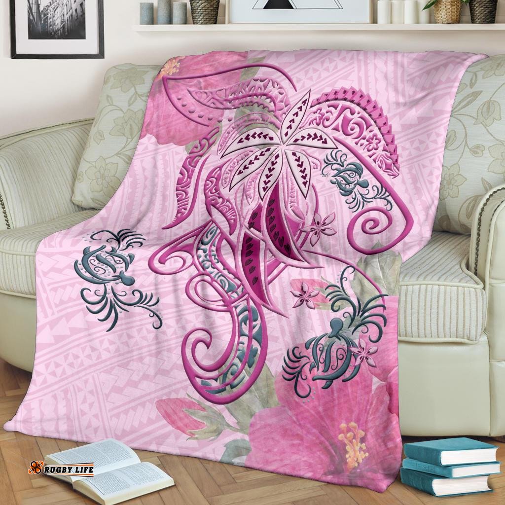 Polynesian Tribal Turtle Flowers Blanket