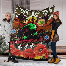 Rabbitohs Rugby Custom Camouflage ANZAC Poppy Blanket Souths ANZAC Lest We Forget Spirit